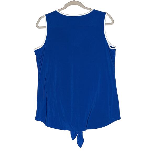 Notations Sleeveless Blouse Medium Blue Button Up V Neck Knot Front Piping Trim - Picture 2 of 10